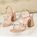 Thick-heeled Rhinestone Transparent Sandals