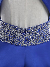 Royal Blue Satin Backless Beading Homecoming Dress