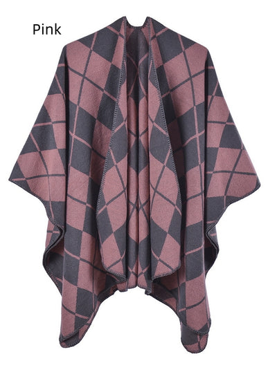 Ethnic Diamond Cashmere-like Split Cloak Coat