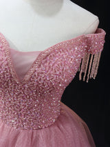 Pink Tulle Sequins Beading Homecoming Dress