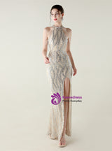 Mermaid Sequins Halter Beading Prom Dress