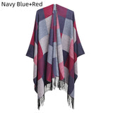 Fringed Double-sided Plaid Split Shawl