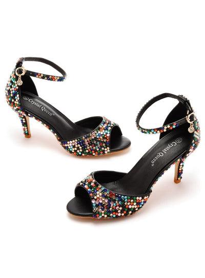 Fishbone Glass Rhinestone Stiletto Sandals