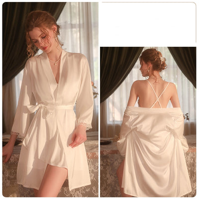 Sexy Lace Perspective Backless Pajamas Set
