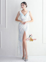 Deep V-neck Beading Prom Dress