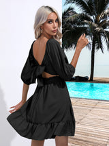 Ruffled Square Collar Short Sleeve Dress