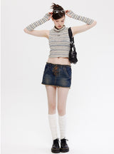 High-necked Sleeveless Striped Knitted Vest
