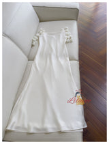 Ivory White Straps Flower Prom Dress