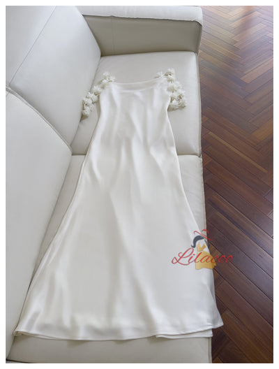 Ivory White Straps Flower Prom Dress