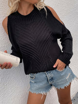 Solid Long-sleeved Round Neck Twisted Rope Sweater