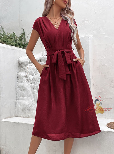 Simple Lace-up V-neck Dress