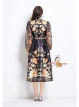 Palace Bubble Sleeve V-neck Printed Dress