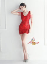 V-neck Sequins Beading Short Prom Dress