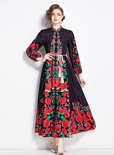 Palace Style Flower Single-breasted Dress