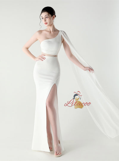 Mermaid One Shoulder Split Prom Dress