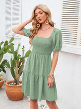 Square Neck Pleated Mini Dress