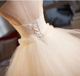 Champagne Tulle Strapless Pleats Wedding Dress