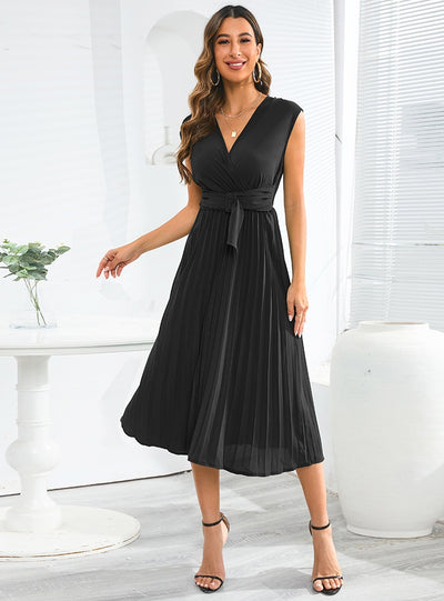 Sleeveless V-neck Slim Pleated Dress