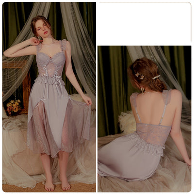 Lace Backless Suspenders Nightdress with Chest Pad