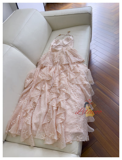 Halter Embroidered Irregular Dress