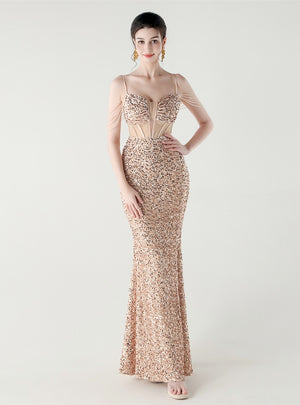 Mermadi Sequins Spaghetti Straps Beading Prom Dress