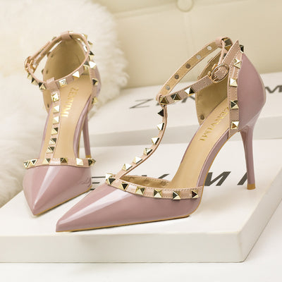Pointed Rivet Hollow High Heels Sandal