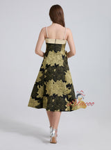 Jacquard Pearl Suspender Bow Stitching Dress
