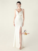 Mermaid Straps Split Pleats Prom Dress