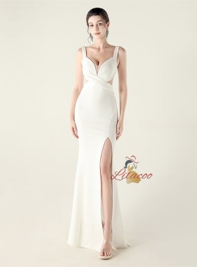 Mermaid Straps Split Pleats Prom Dress