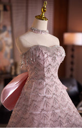 Pink Tulle Sequins Beading Homecoming Dress