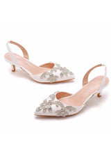 5 cm Thin-heeled Beading Pointed Sandals