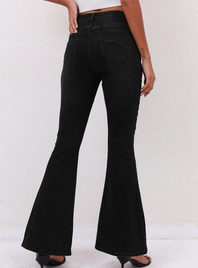 Stretch Front Split Black Flared Jeans