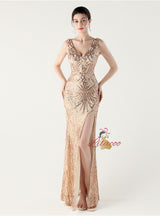 Mermaid Sequins V-neck Beading Prom Dress