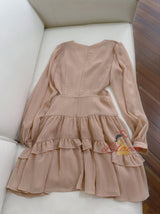 Champagne Long Sleeve V-neck Dress