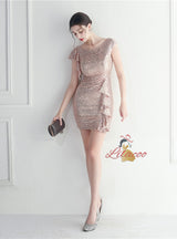 Scoop Neck Sequins Mini Prom Dress