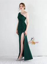 One Shoulder Split Beading Prom Dress