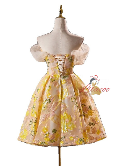 Yellow Tulle Sequins Homecoming Dress