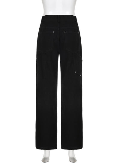 Retro Buttoned Black Low-waisted Jeans
