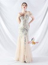 Spaghetti Straps Mermaid Sequins Tulle Prom Dress