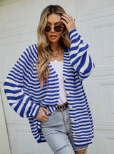 Striped Loose Single-breasted V-neck Sweater