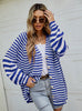 Striped Loose Single-breasted V-neck Sweater