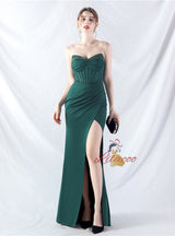 Memraid Strapless Pleats Beading Split Prom Dress