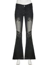 Low Waist Embroidered Flowers Slim Jeans