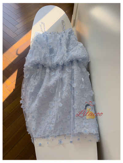 Blue Suspender Flower Dress