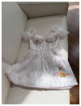 White Tulle Straps Beading Sequins Prom Dress