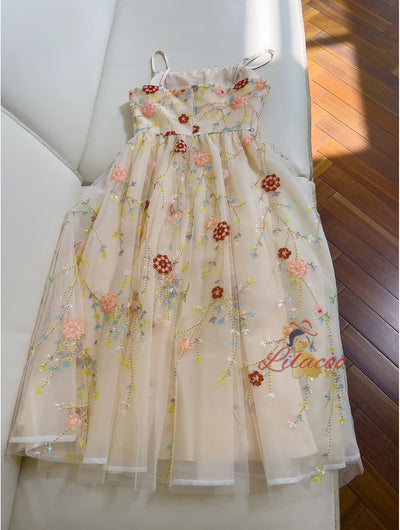 Apricot Tube Top Sequined Sling Dress