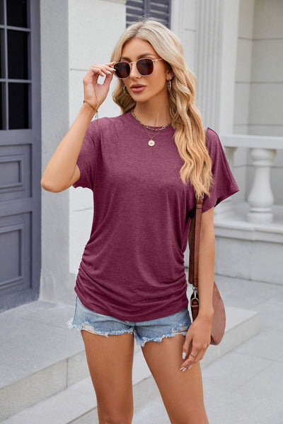 Solid Color Round Neck Short Sleeve T-shirt
