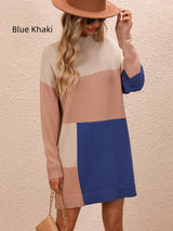 Colour Matching Round Neck Long Sweater