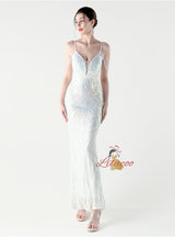 Mermaid Sequins Spaghetti Straps Beading Prom Dress