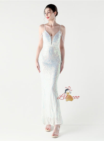 Mermaid Sequins Spaghetti Straps Beading Prom Dress